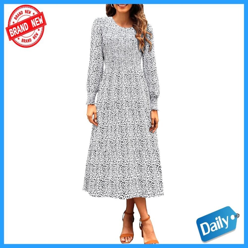 Long Sleeve Smocked Boho Floral Tiered Midi Dress with Pockets Chic Casual